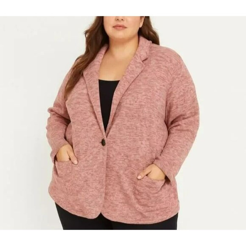 Land's End Sweater Blazer Womens Size 2X Performance Fleece Knit Maroon Htr NEW
